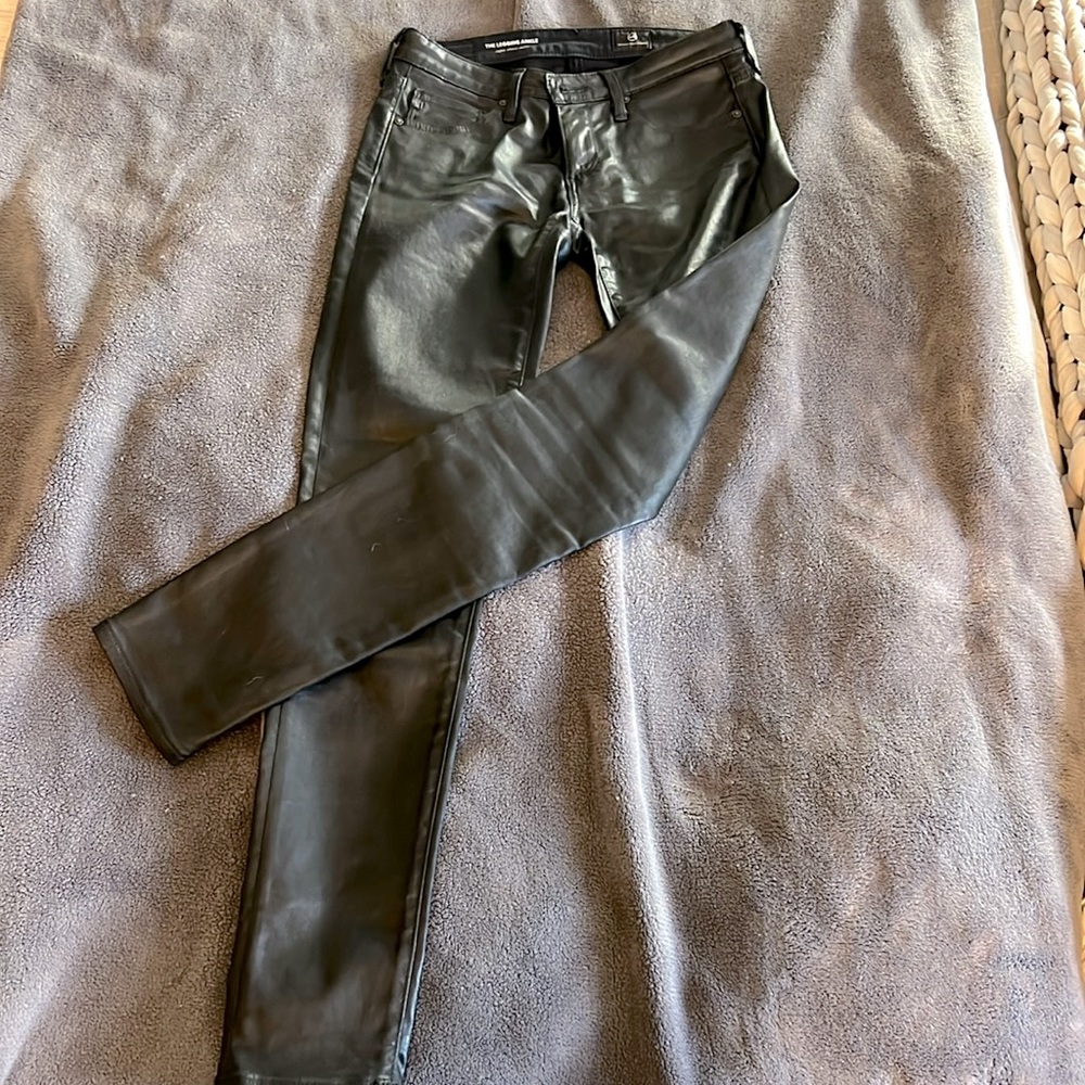 AG super skinny ankle black leather size 24